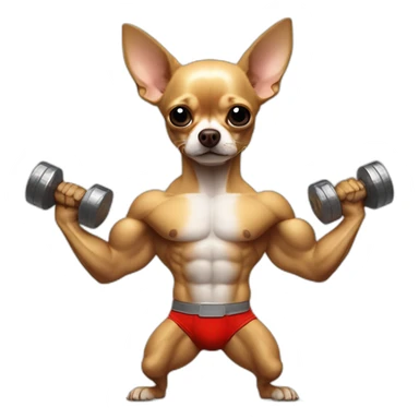 bodybuilder chihuahua with a dumbell doing biceps sticker