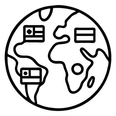 Outlined world globe with different national flags marked on the continents sticker