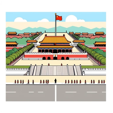 Tiananmen Square, Beijing, Chinese architecture, sunny day, travel illustration sticker