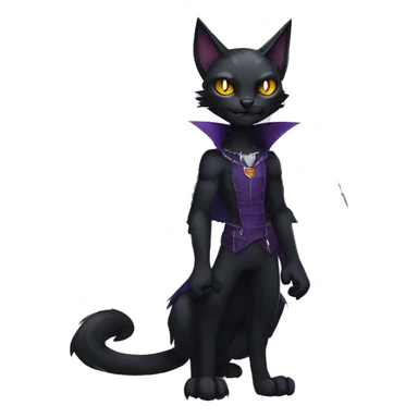  cool edgy fantasy dark-themed animal vampiric cat-hybrid Fakemon with fangs and bat-wing-ears with a collar full body sticker
