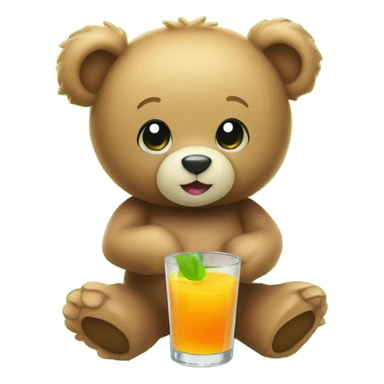 A Teddy bear holding a glass of juice sitting on a patch of green grass sticker