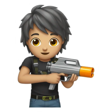 kid with metal water gun sticker