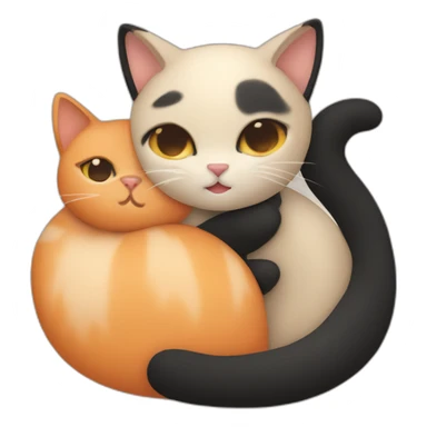 one beige cat and one black and orange cuddling sticker