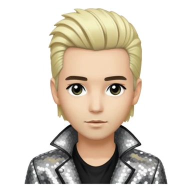  Bill Kaulitz from Tokio Hotel with blonde hair, silver sequin jacket, black shirt sticker