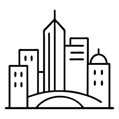 A modern city skyline with various buildings and urban infrastructure sticker