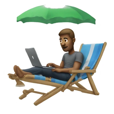 Man on deck chair with laptop on his knees sticker