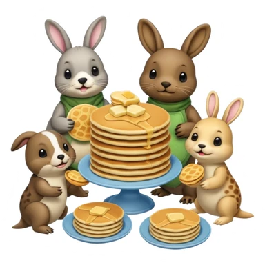 Seal, dog, bunny, turtle all eating pancakes in 1 image together sticker