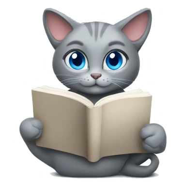 grey cat blue eyes reading the book  sticker