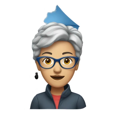 Woman with short gray hair and blue rimed glasses under umbrella sticker