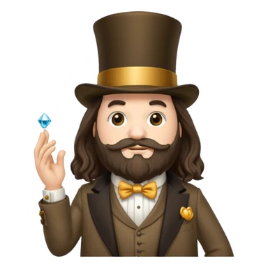 Hagrid dressed in a fancy suit with a top hat, monocle, and diamond rings, exuding wealth and confidence, emoji style sticker