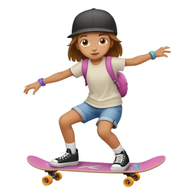 Une petite fille qui a un style de garçon manqué  sur un skateboard  sticker
