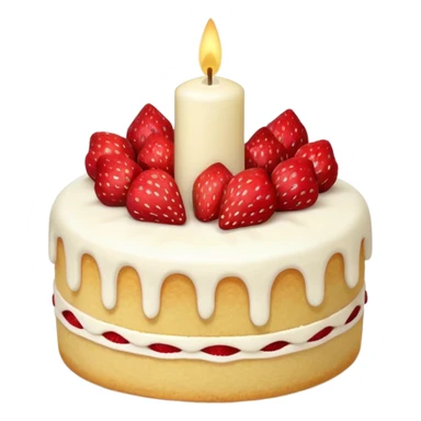 Jellycat vanilla cake with white frostting and strawberries on top with one candle  sticker