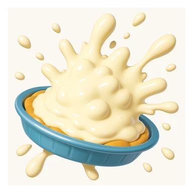 Recreate this cream pie splat with the same dynamic perspective and splash shape, but in the shiny, playful 3D emoji style sticker