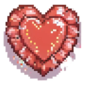 a red heart with sparkles pixel art style sticker