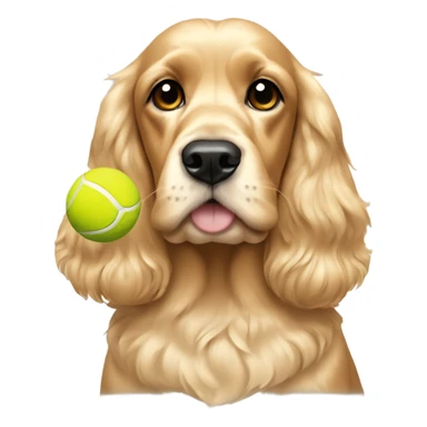 A golden cocker spaniel with a tennis ball and a light blonde patch on her head sticker