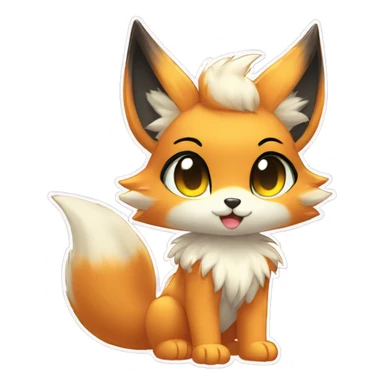 shiny anthro-sparkle-furry fur-sona kemono-style-chibi-style cat-fox-Fakémon-hybrid full body sticker