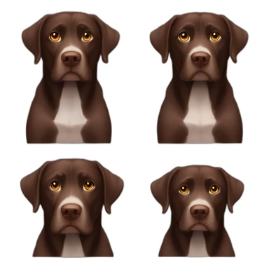 5 years old, female, Chubby, chocolate english lab, tired face, looking at you confused, very small amount of white scruff under chin sticker