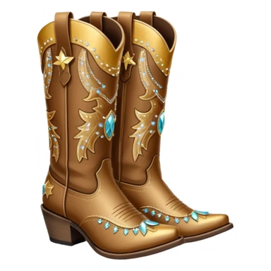Realistic brown and gold fashion cowgirl boots with sparkly shiny glitter fringe on them. sticker