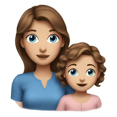Brown hair blue eyes girl with young toddler sticker