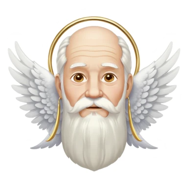 Divine being, elderly man with flowing white hair, long white beard and mustache, large white wings spread behind him, gold hoop earrings dangling from ears sticker