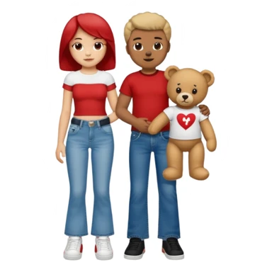 A boy and a girl teddy bear for the boy bear put on true religion shirt and jeans with black shoes and for the girl put flare jeans and a red tube top and white shoes just bears not the humans  sticker