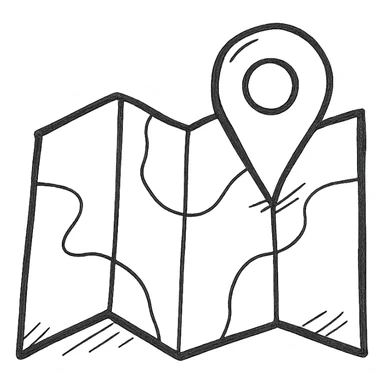hand drawn outlined map with a pin icon sticker