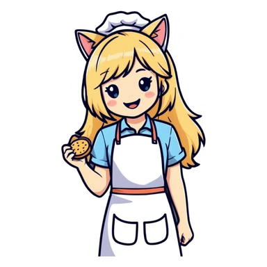 petite blonde catgirl long hair freckles giggling apron only sticker