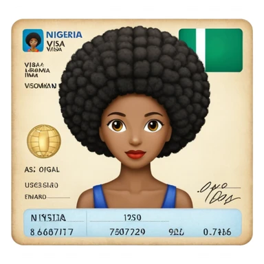 Nigeria, travel visa, with black woman, afro hair, photo on it. sticker