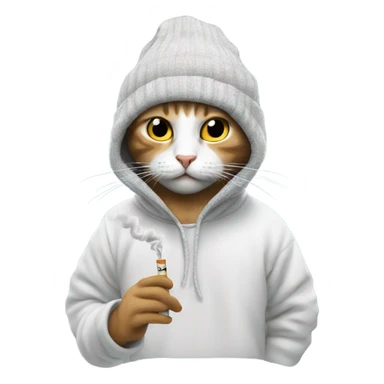 Cat smoking a white cig wearing a beanie with a hoodie on sticker