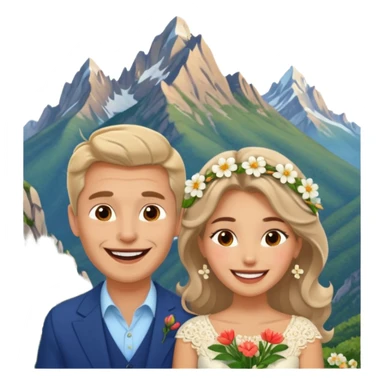 Couple  laughing traveling russian man and elegant  Latina girl delicate flowers and mountains in the background  sticker
