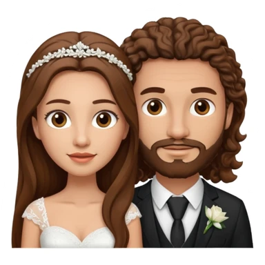 wedding couple woman with long straight brown hair and eyes man with long brown curly hair and facial hair sticker