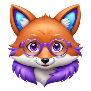 A whimsical fox with sparkling purple-blue fur, a glowing tail, a silver star on its forehead, and round glasses, with heart-shaped eyes, looking in love. 🦊😍 sticker