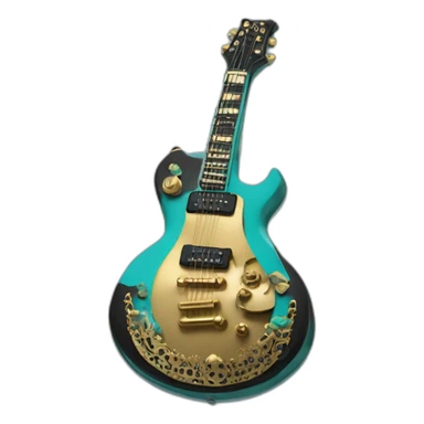 Soolking brook ;black affro cut ;turquoise electric guitar;golden crown ;skeletal face sticker