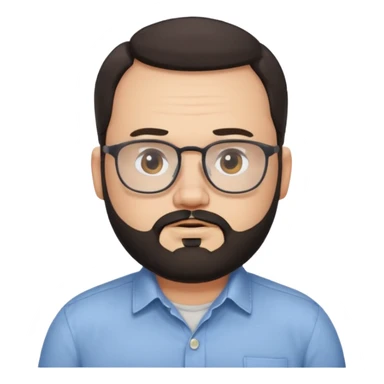 receding hairline, chubby face, with glasses and black beard sticker