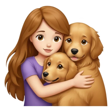 A girl with long  hair tightly hugged a dog sticker