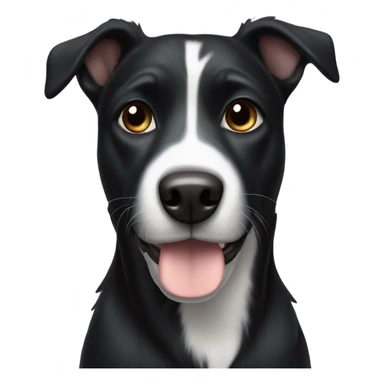 Black dog with white sticker