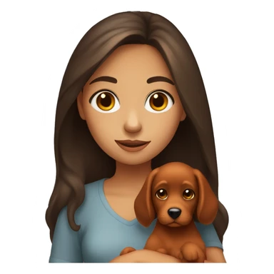 brunette girl holding dark orange puppy sticker