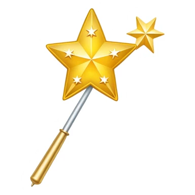 Magic wand with gradient yellow stars, golden handle with star tip, magical sparkles flying out, similar to Apple emoji style sticker