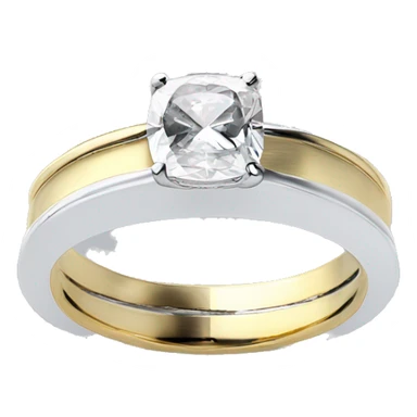 One Cushion cut diamond ring with two tone white and yellow gold band  sticker