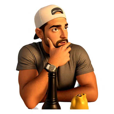 contemplative male in baseball cap sticker