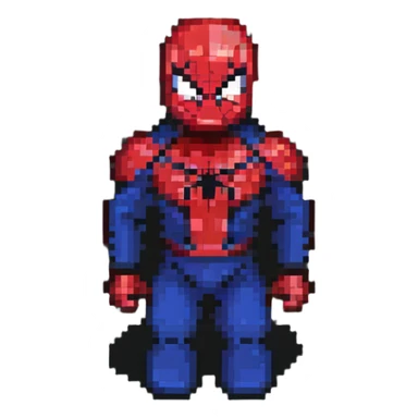 Spider-Man character, pixel art style, inspired by Minecraft, blocky design sticker