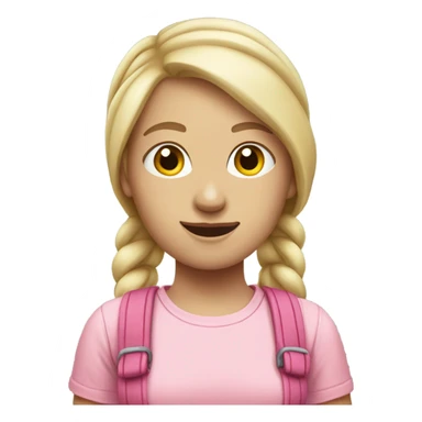 A pale white woman with hair in pony tail wearing pink headband on head, pink t shirt and overalls  sticker