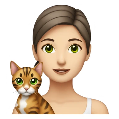 White skin brunette with bengal cat with green eyes sticker