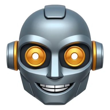 evil robot. Only its head. Very low details, just lines and colors, no need to draw in detail. Like an icon. Make it smile sticker