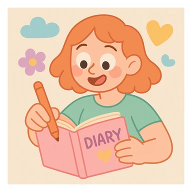 a diary, pastel toon style, soft pastel colors, cartoonish sticker