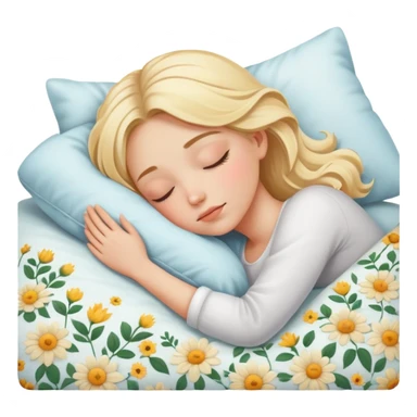 Blonde girl beautiful finish sleeping on her bed with floral design  sticker