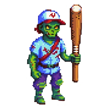 isometric zombie survivor with baseball bat from Project Zomboid sticker