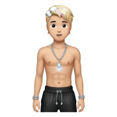 Justin Bieber with shirtless with necklace, metallic black harem pants sticker