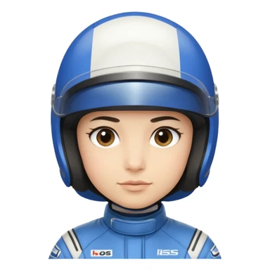 A light-skinned person with short dark hair, wearing a blue racing helmet and an oval face with a neutral look. sticker