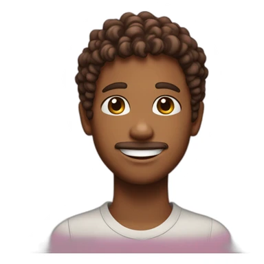 a boy with curly brown hair and a small pink streak. With a small beard. Smiling  sticker